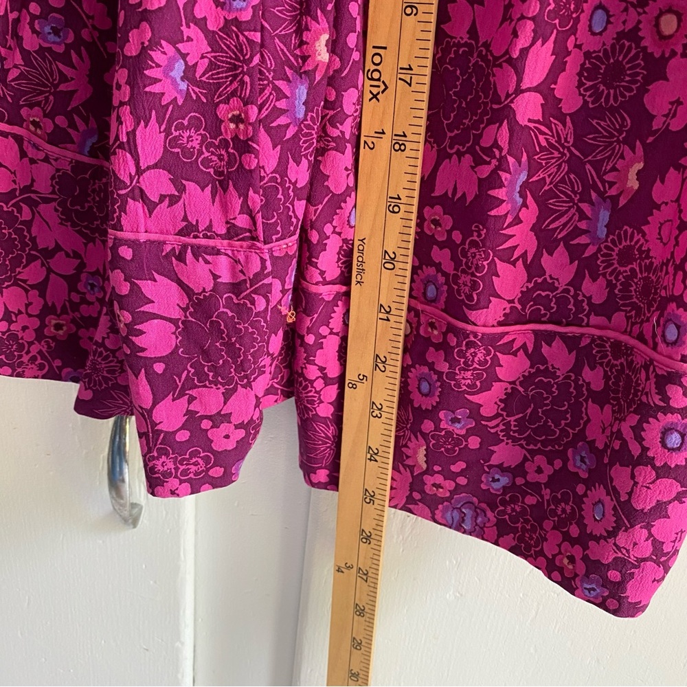 Anthropologie Jumpsuit Deep Magenta Floral Button Tie Rayon Washable Piping L - Picture 10 of 12
